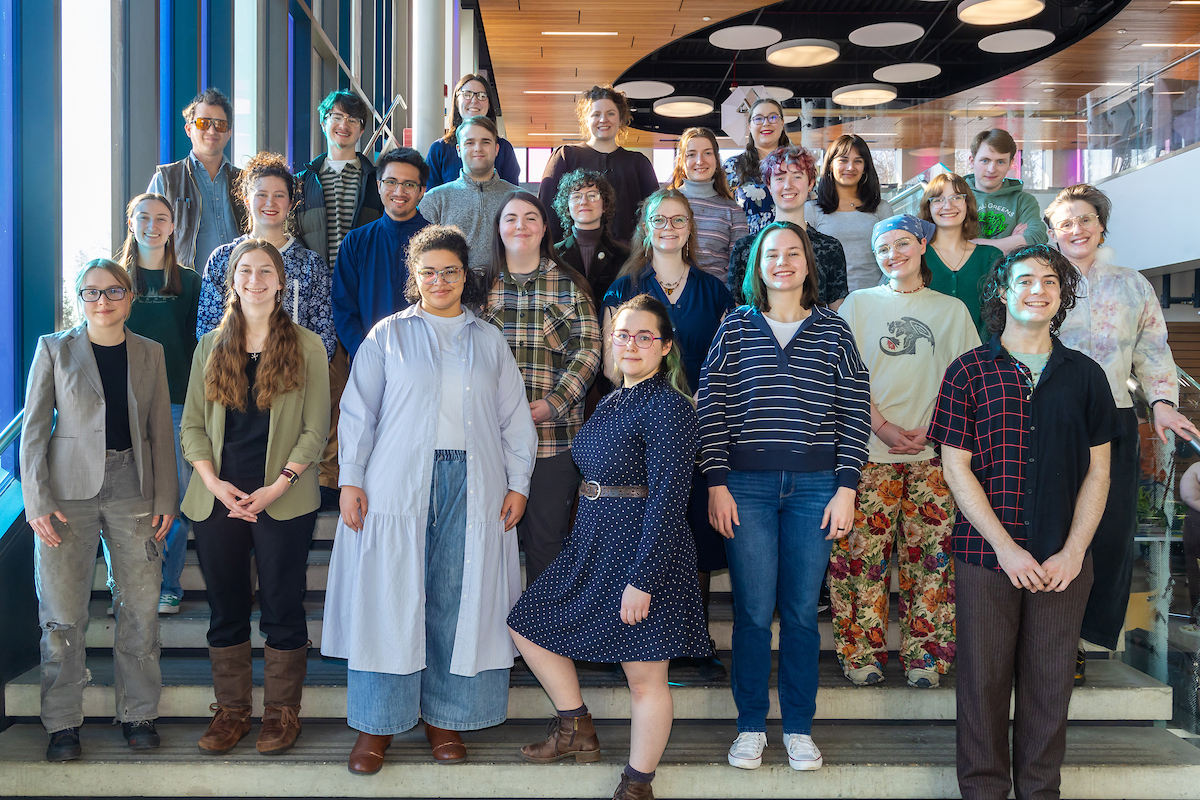 Some of the UAF College of Liberal Arts 2025-2026 Outstanding Students photographed Friday, April 3, 2026. (L-R Row 1) Iza Lepkowski, Ivy Daly, Paradise Porter, Zorissa James, Deyanira Van Acker, Seamus Knight. (L-R Row 2) Stacey Goodwin, Ayona-Reily Dixon, Adrian Ducat, Emily Owens, Alexis Yoder, JB Brown, Amy Edler. (L-R Row 3) Colin Warren, Jackson Magie, Cody Webb, Jay Clark, Sophia Wilcox, Cirrus Jones, Francie Eufemio, Natalie Milburn. (L-R Row 4) Molly Minick, Madeline Ashlock, Olivia Buzby, Alan Nunn. UAF Photo by Eric Engman