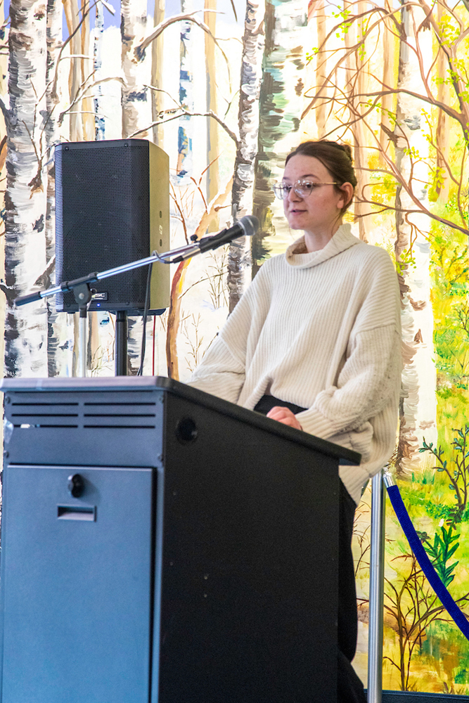 Brooke Fisher presents at the 2023 URSA Research and Creative Activity Day. UAF Photo by Marina Santos