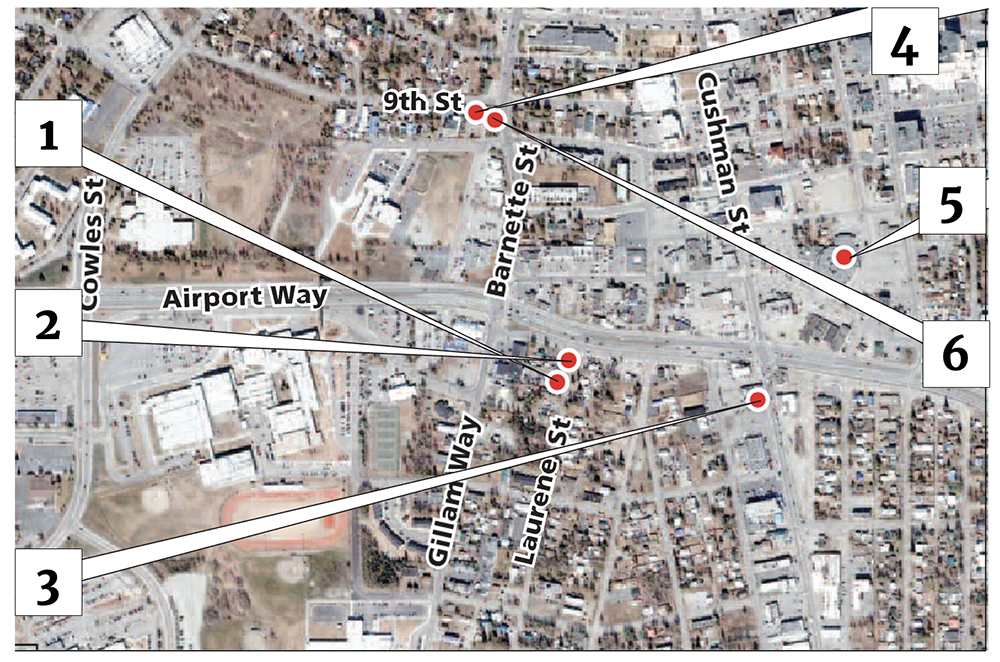 A map of downtown Fairbanks details the last steps of Josh Hartman | Source: Taxi log, police reports, court testimony