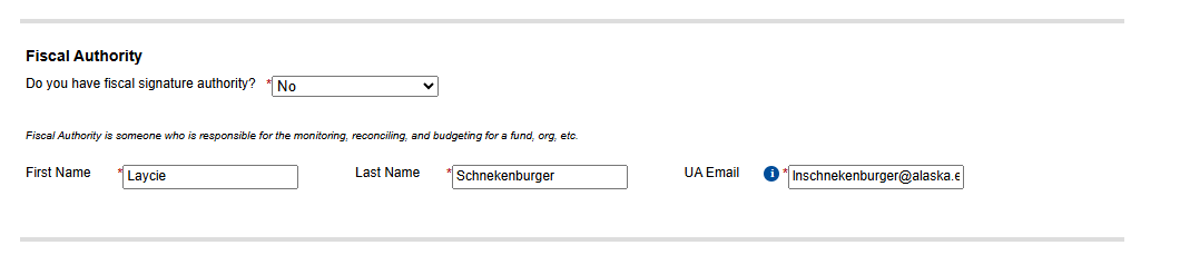 Screenshot of the part of the MEG form that must be filled out correctly