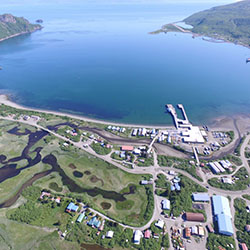 Aerial view of Chignick bay and harbor