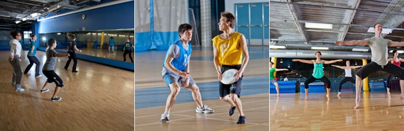 Three frames of people having fun at a recreation center