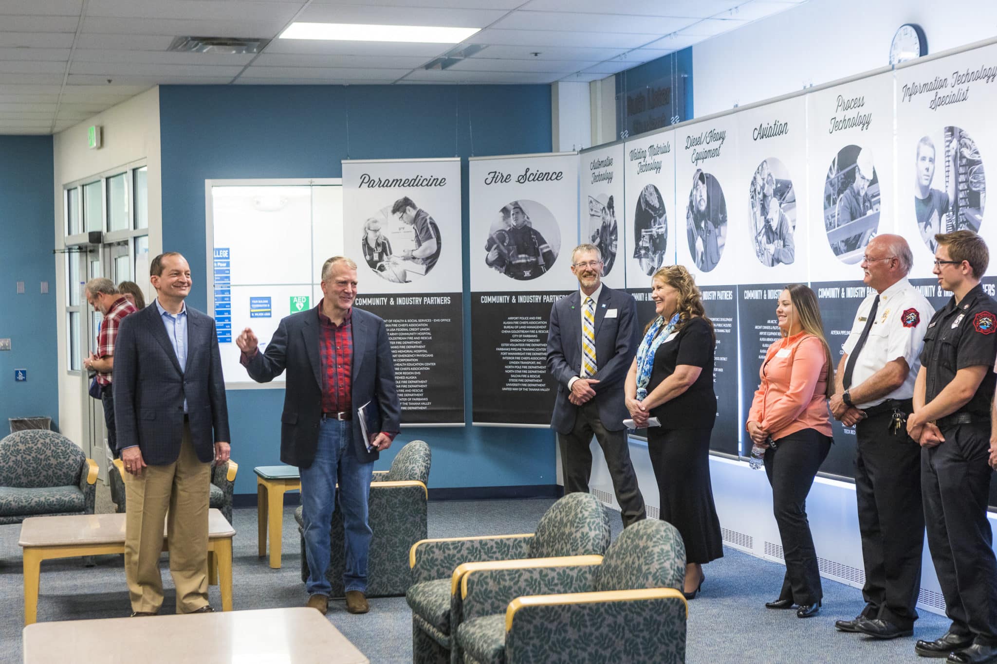 U.S. Secretary of Labor, Alexander Acosta and U.S. Senator, Dan Sullivan, speak with UAF Chancellor, Dan White, UAF CTC Dean, Michele Stalder, and CTC students, staff, faculty, and community partners at CTC's downtown center.
