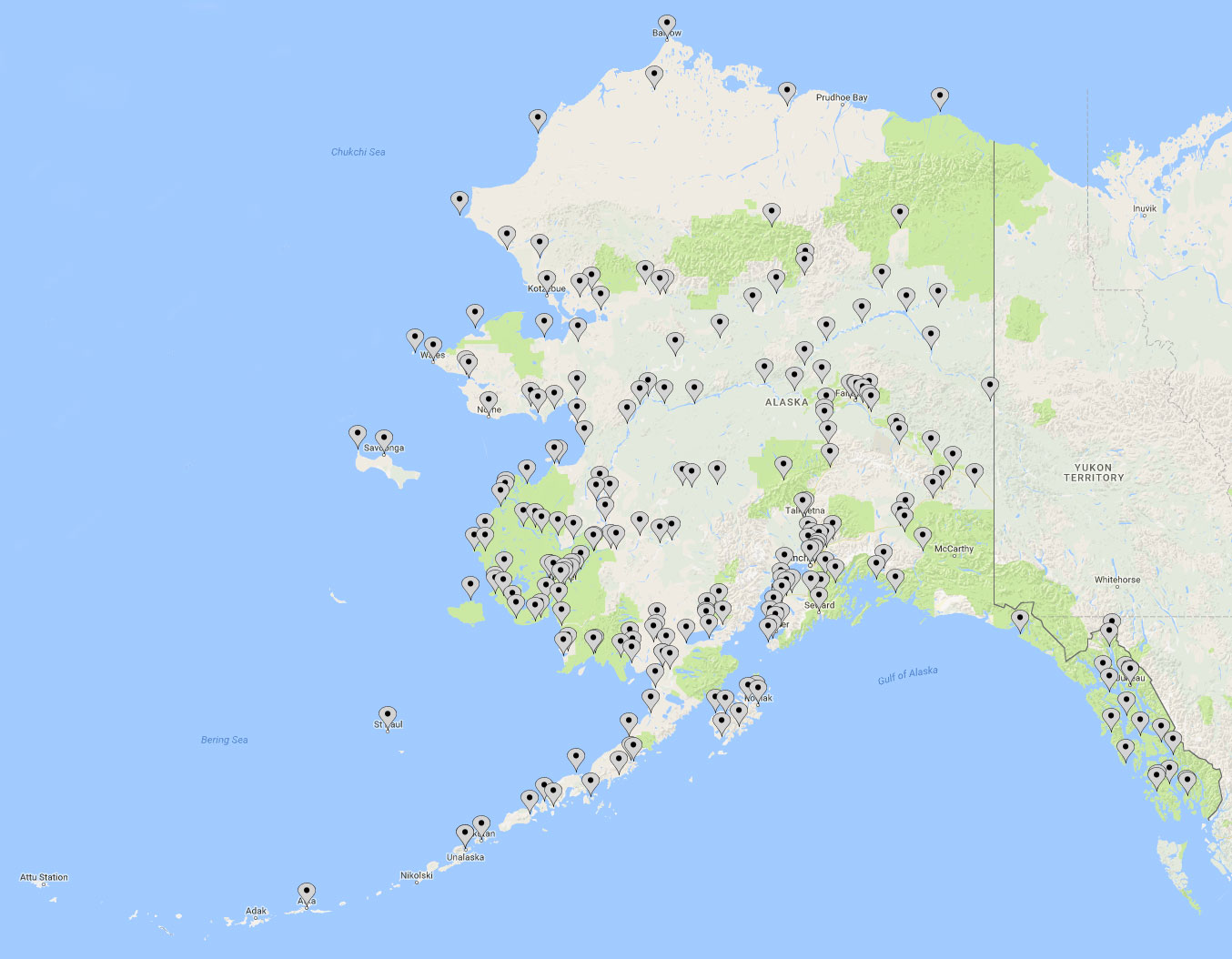 Map of student locations within Alaska