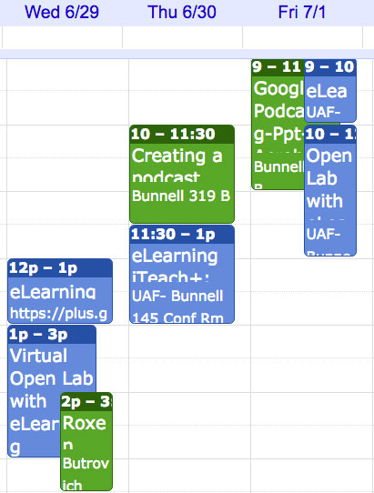 Screenshot of calendar