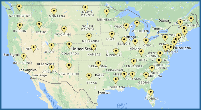 Map of student locations in the United States