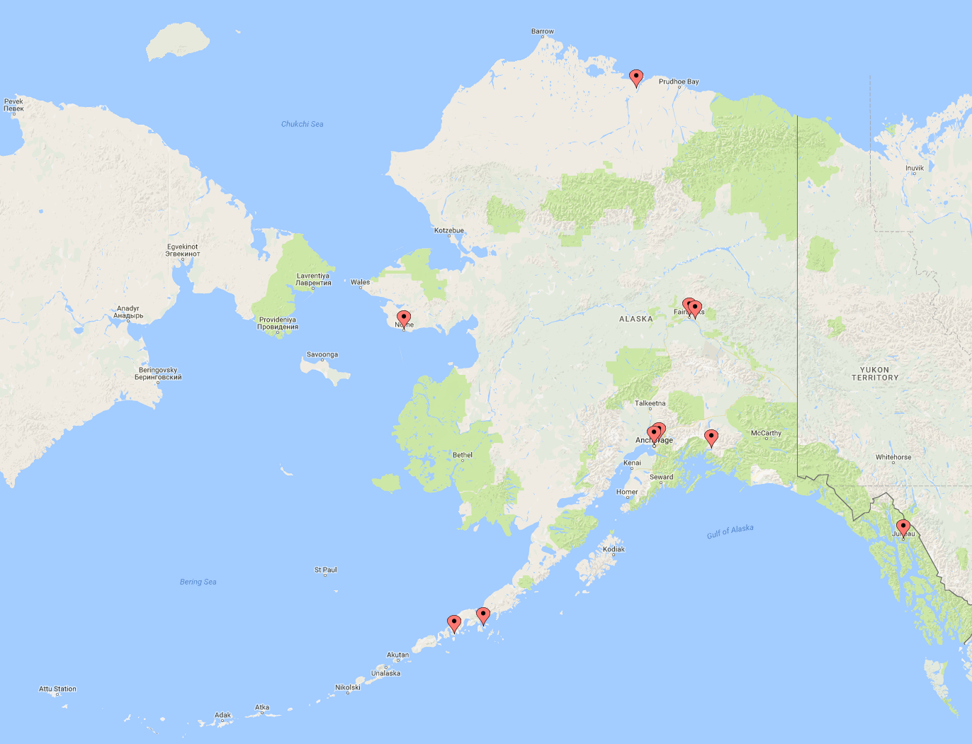 Map of student locations across