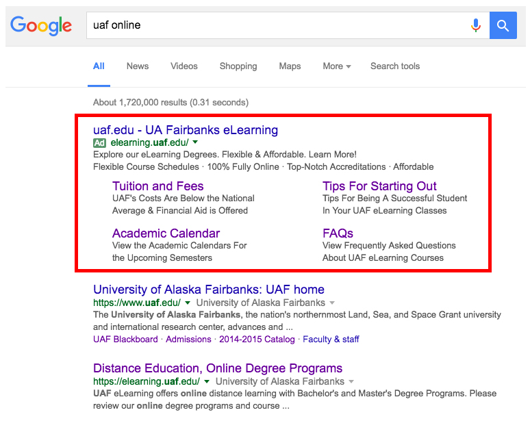 Screenshot of the Google Ad for eCampus in search