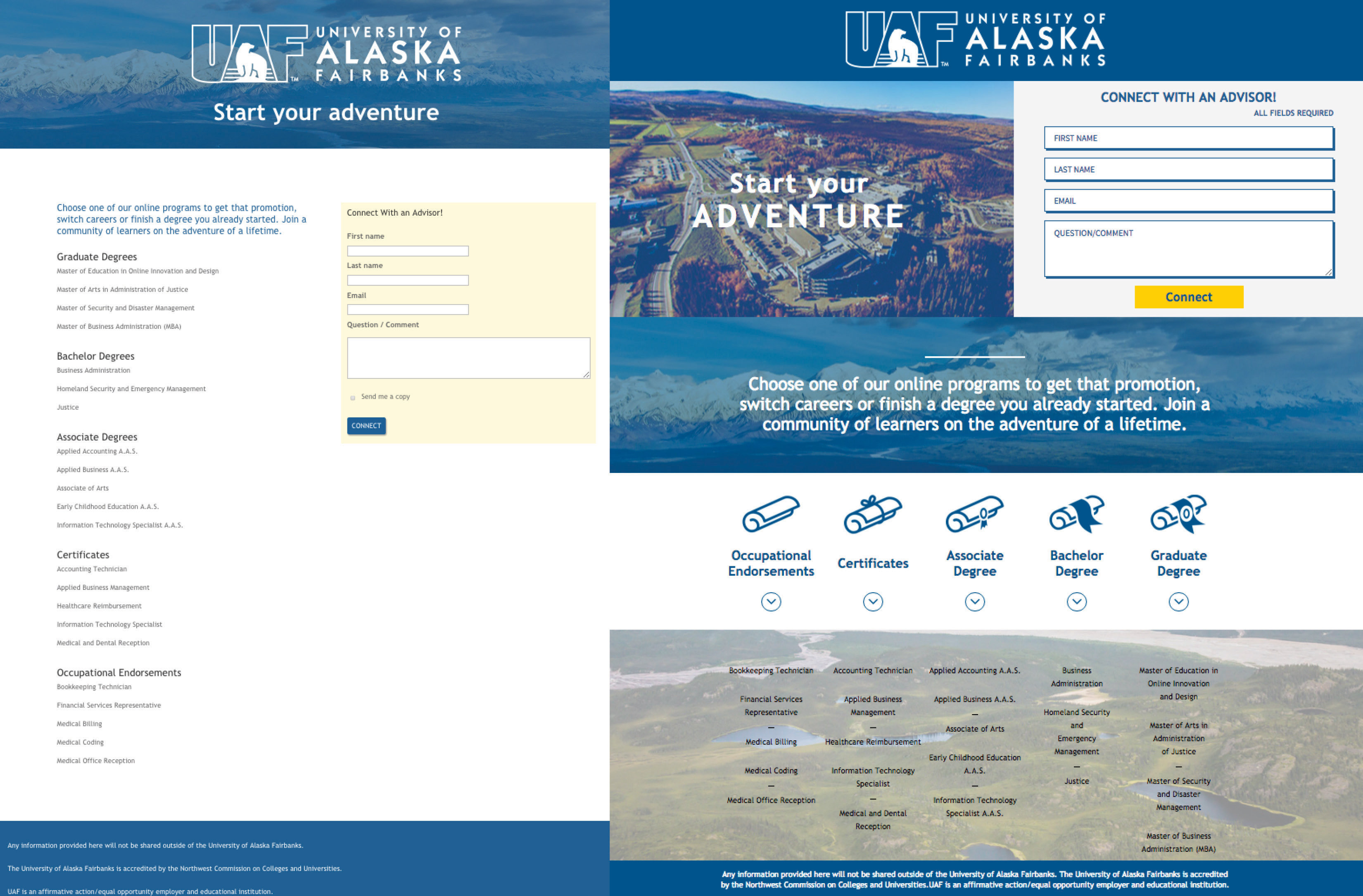 Screenshot of the two different landing home pages
