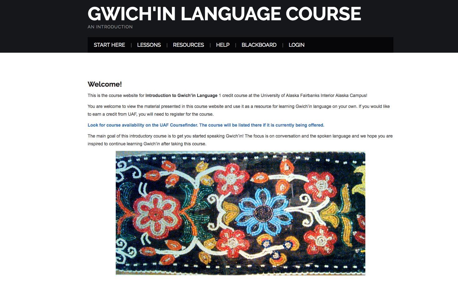 Screenshot of Gwich'in Language course website