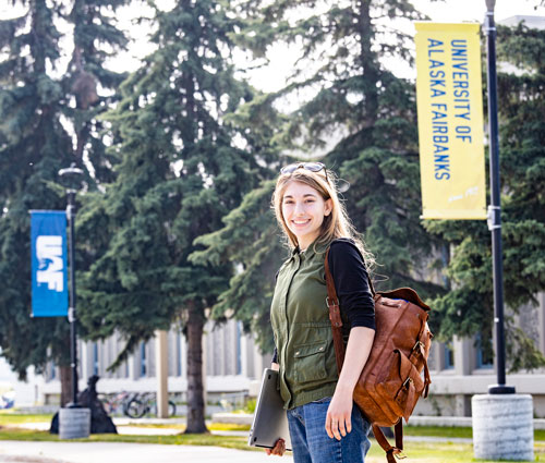 Madeline on the University of Alaska Fairbanks campus