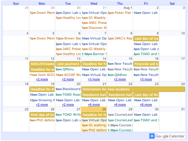Calendar of faculty development