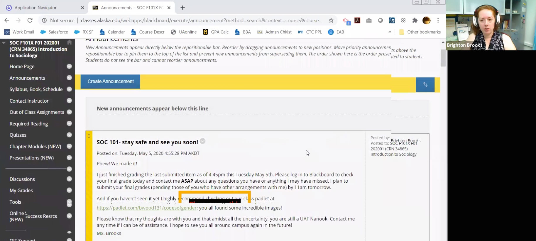 Screenshot of Blackboard