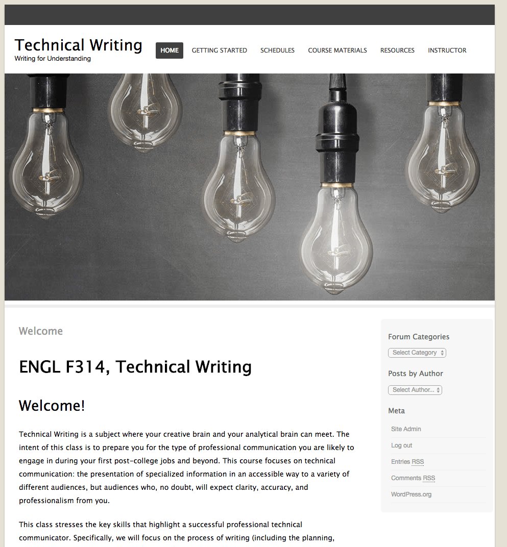 Screenshot of ENGL F314, Technical Writing course online
