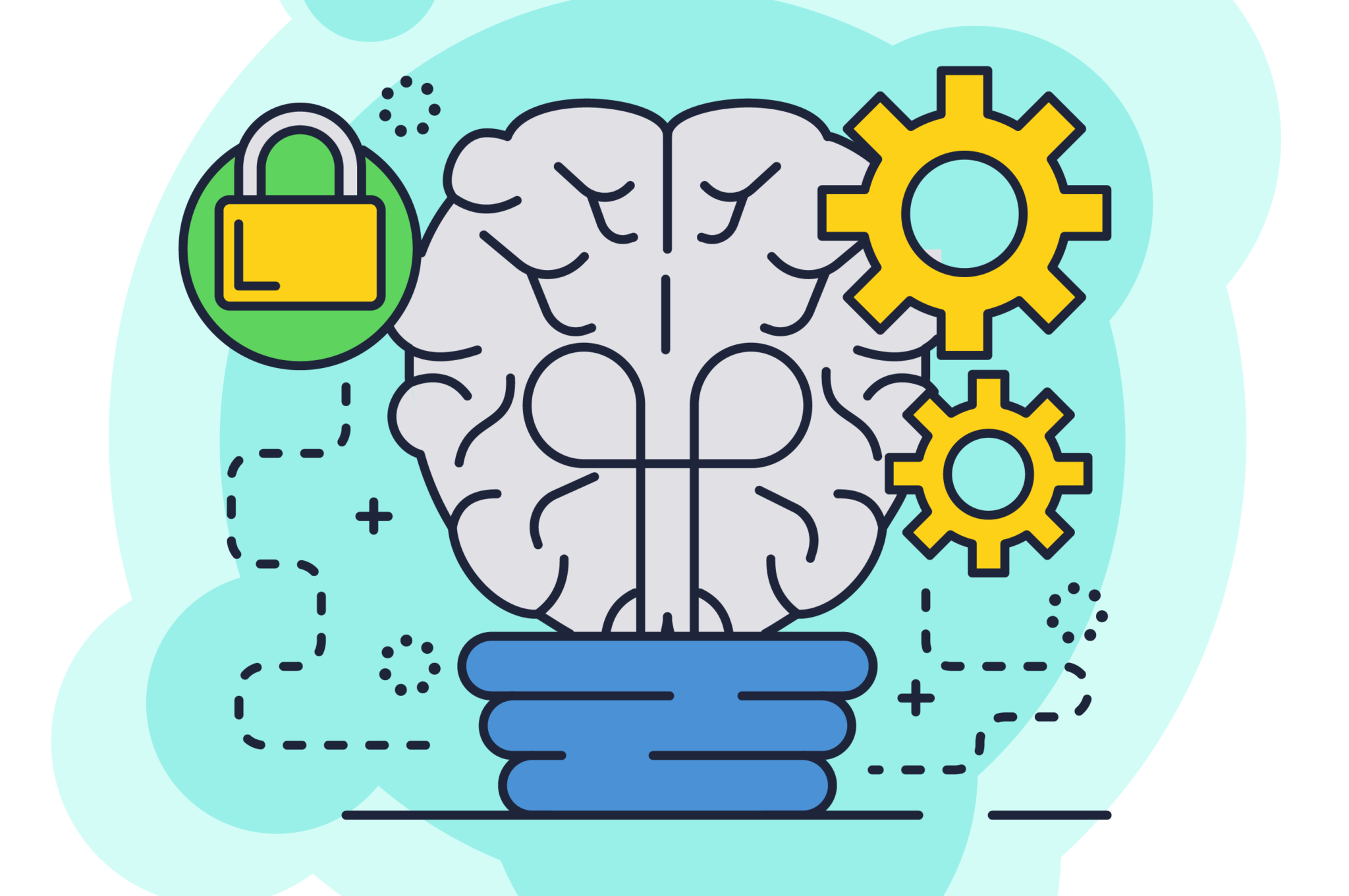 Brain with gears and locks icon