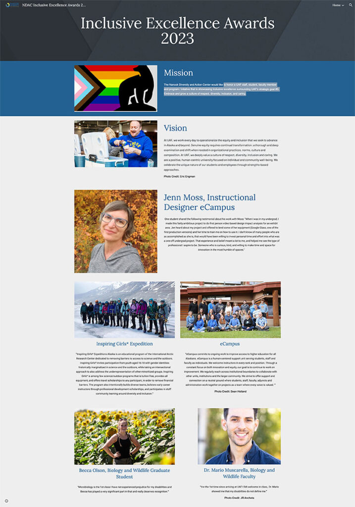 Screenshot of Inclusive Excellence Awards newsletter