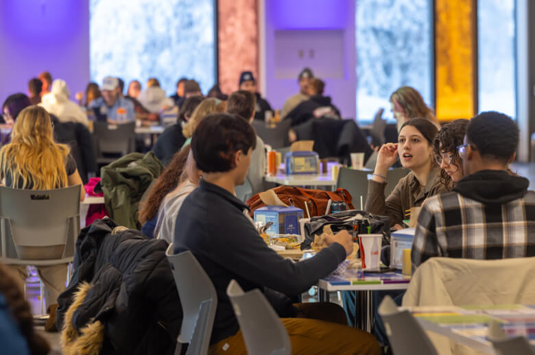 Students dining indoors