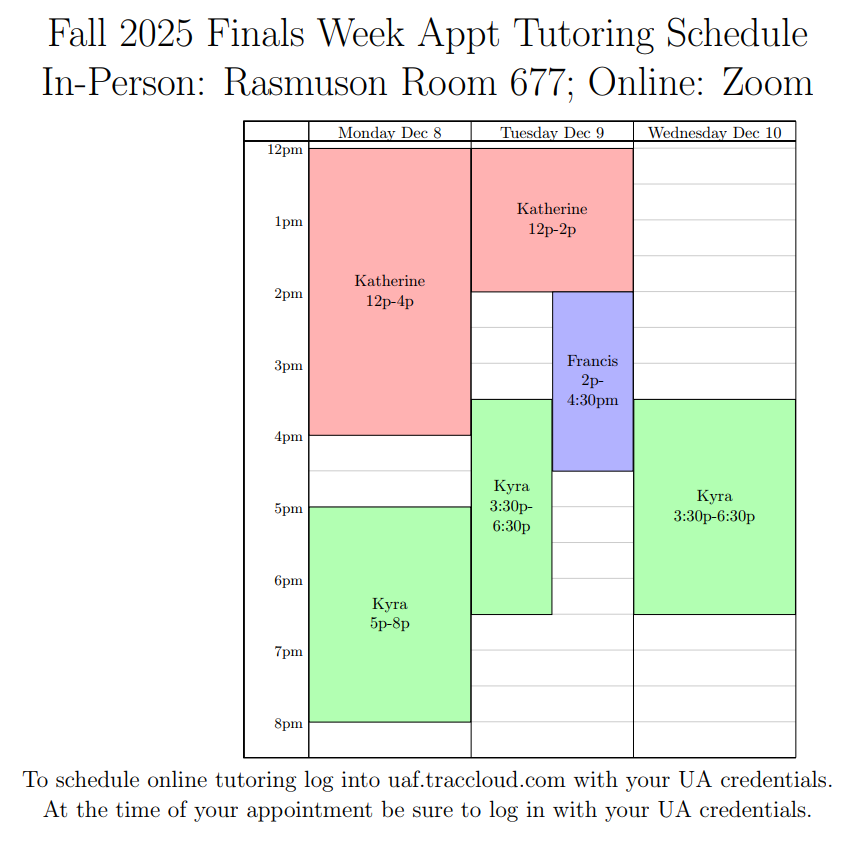 Finals week Appt hours