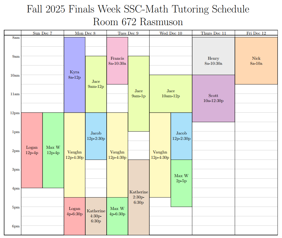 Finals Week Tutoring Hours