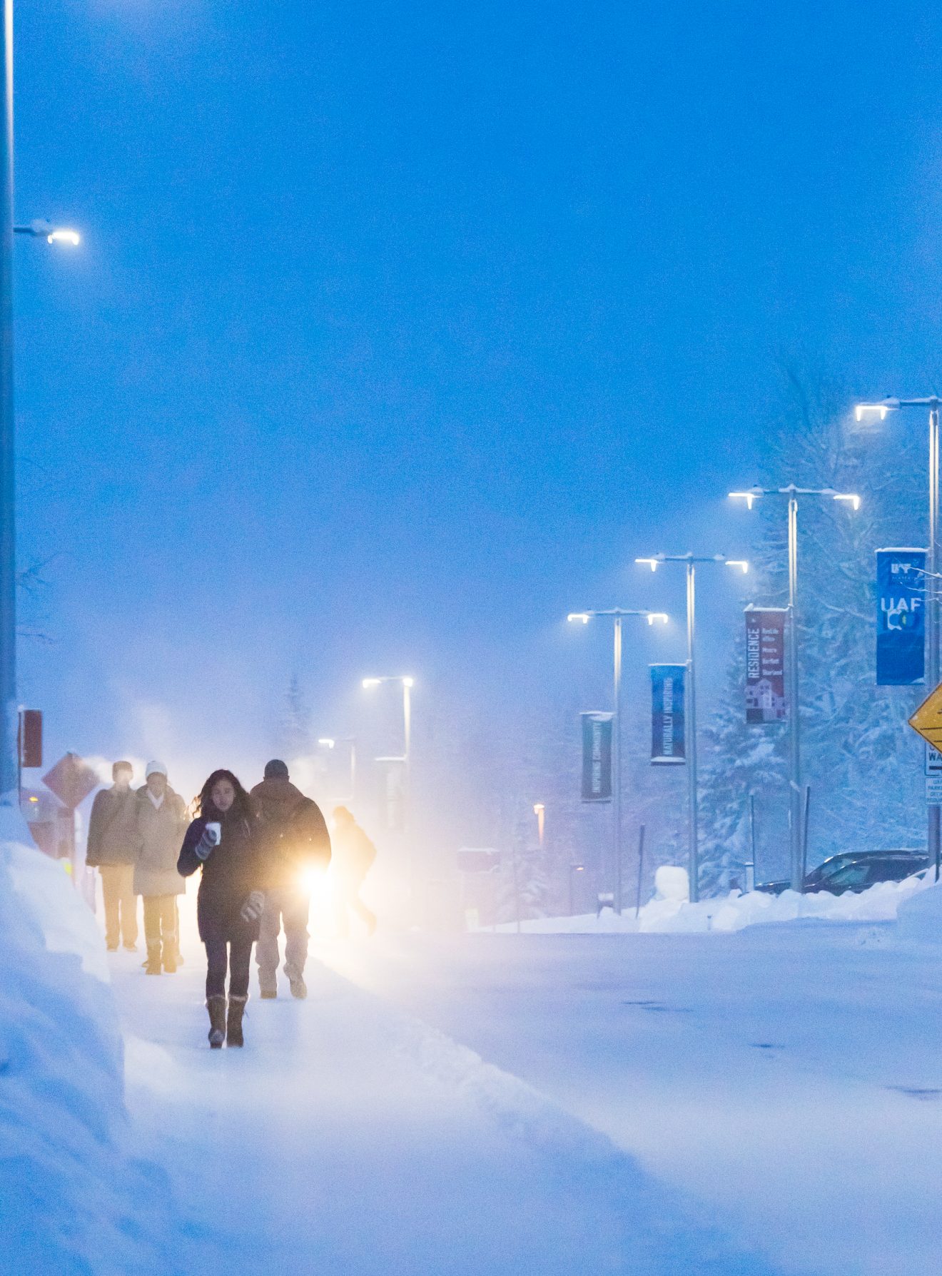 Students walk toward lower campus on Thursday, Jan. 19, in temperatures of about 40 degrees below zero.