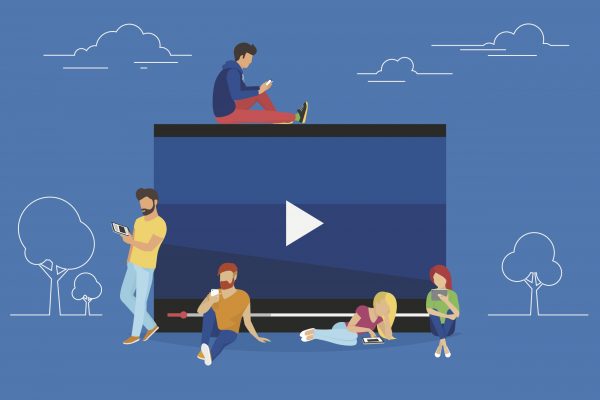 Animation of students watching course videos.