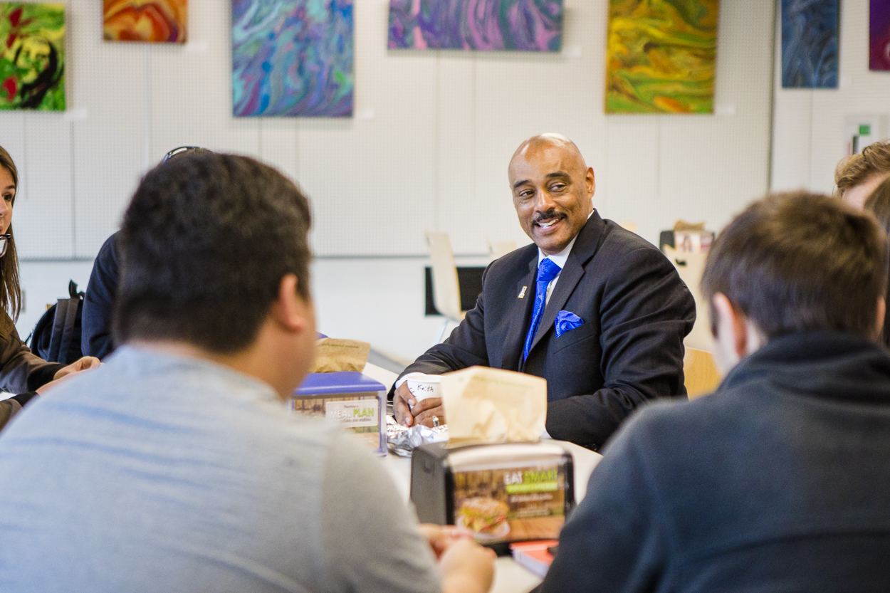 Keith Champagne visits with students in Arctic Java in 2017.