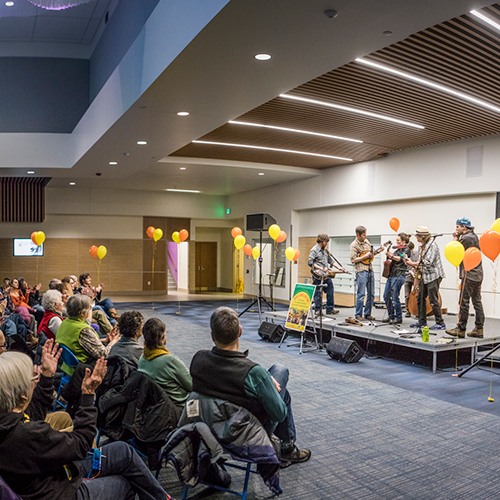 The Rock Bottom Stompers opens the night during UAF Summer Session's Here Come's the Sun Concert event at the Regents' Great Hall, Saturday, Jan 6, 2018 on the Fairbanks campus.