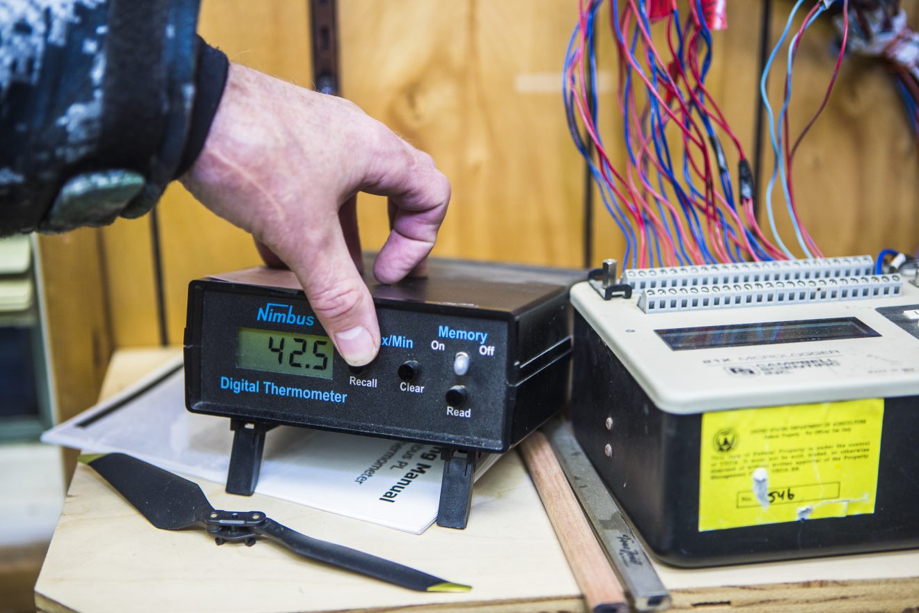 A digital thermometer at the Fairbanks Experiment Farm