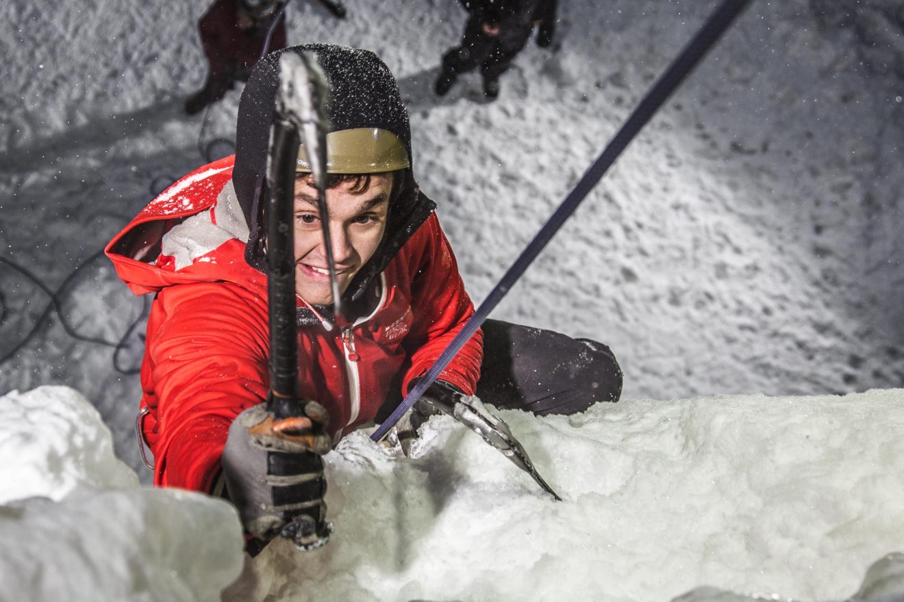 Ice climber on an ice wall