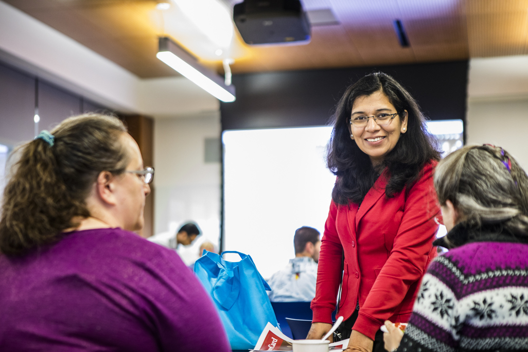 Provost Anupma Prakash speaks speaks at the new-faculty orientation during the fall 2018 semester.