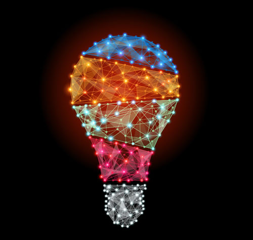 Lightbulb shape made of multi-colored lights