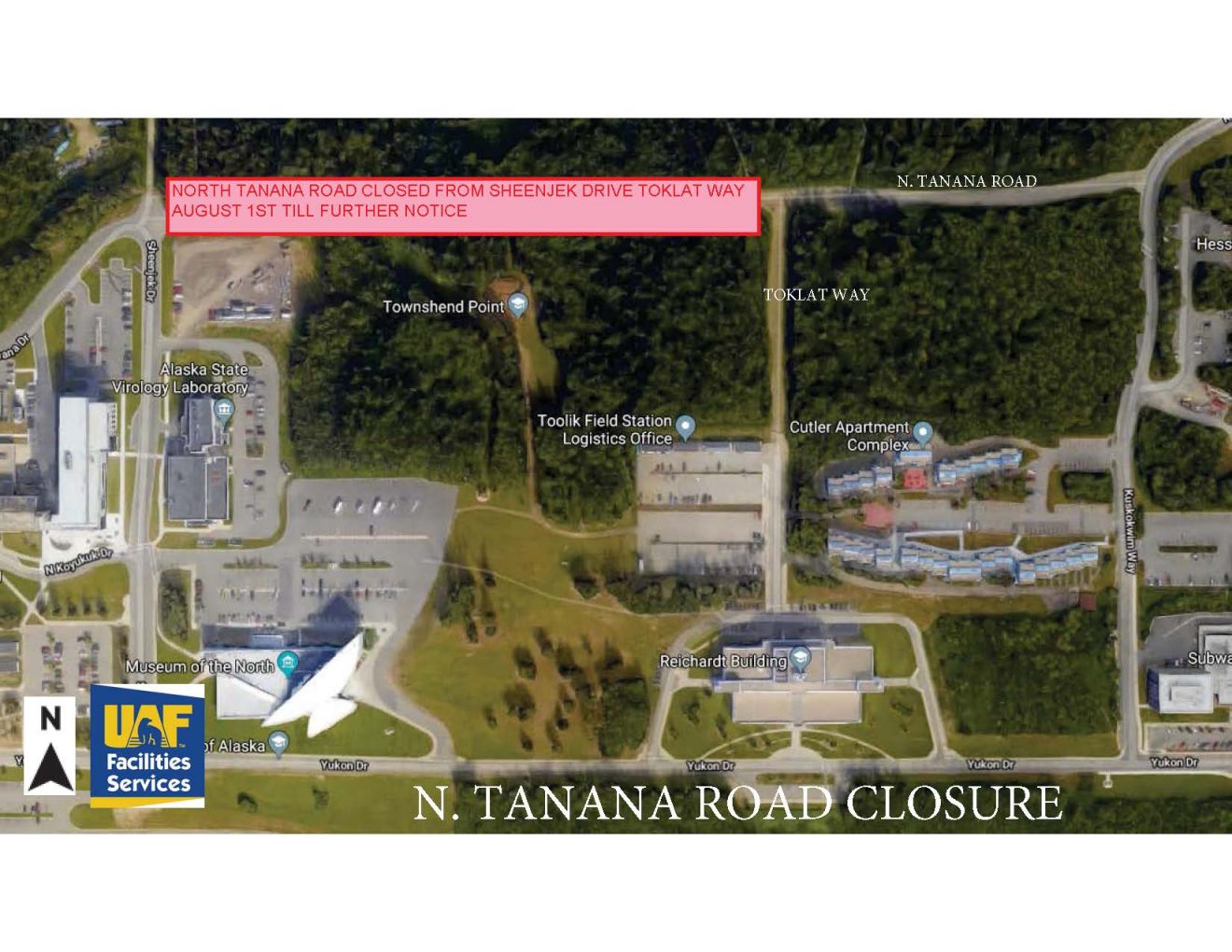 Map of North Tanana Road closure Aug. 1, 2019