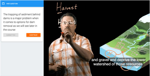 Peter Westley in an interactive video with questions on the left.