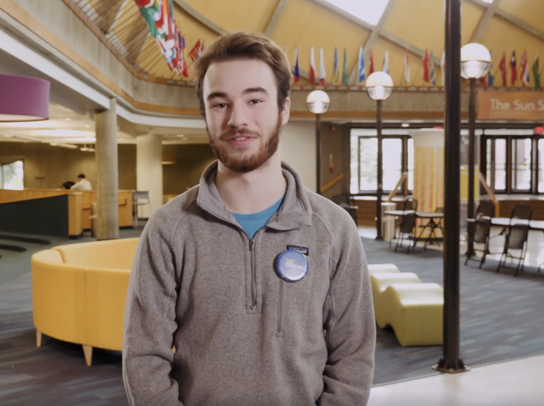 Photo of Aidan Earnest in Wood Center.