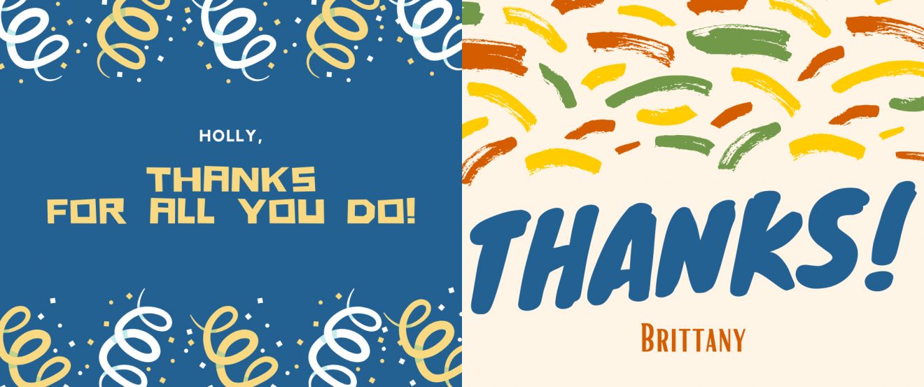 Brittany and Holly thank-you posters side by side