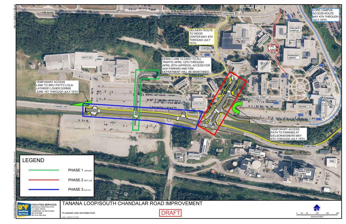 Map of campus showing construction sites for summer 2020