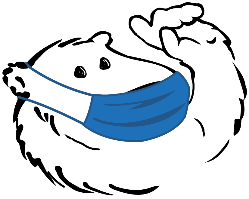 Cartoon of polar bear wearing blue mask for COVID-19 protection