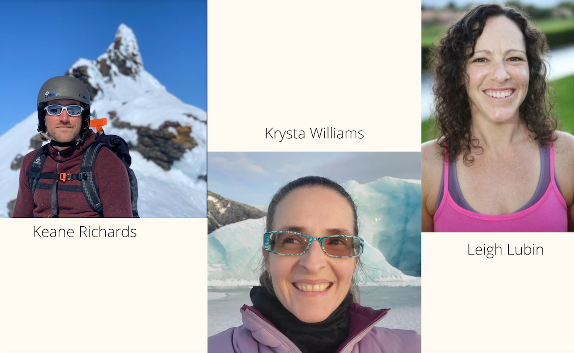 Three photos of a man and two women