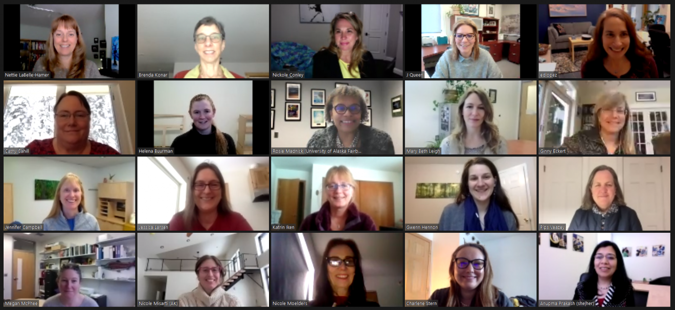 Multiple images of women in a Zoom call