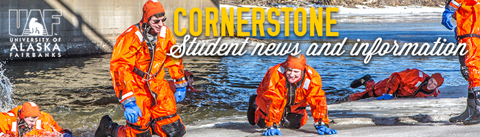 Students in UAF's Community and Technical College's paramedic program climb out of the frigid Chena River onto its icy banks during cold water rescue training in March 2015.