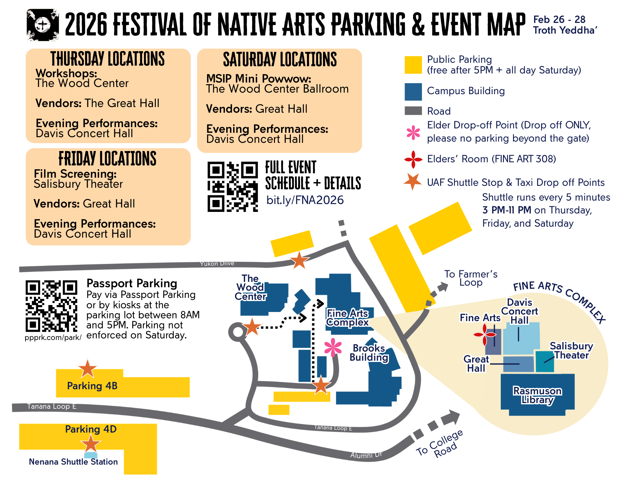 Lower campus map with Festival locations and parking info