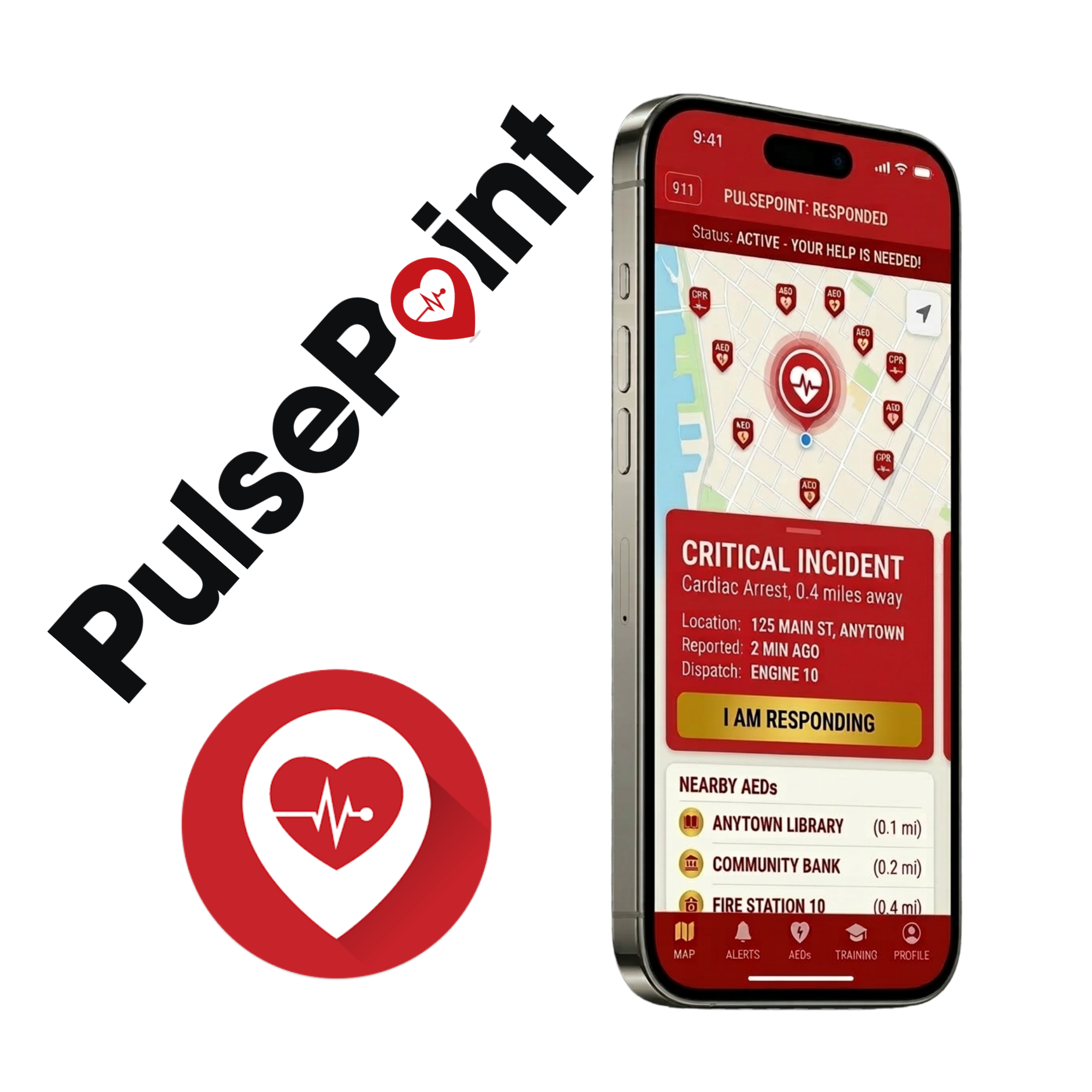 Iphone with simulated PulsePoint Application