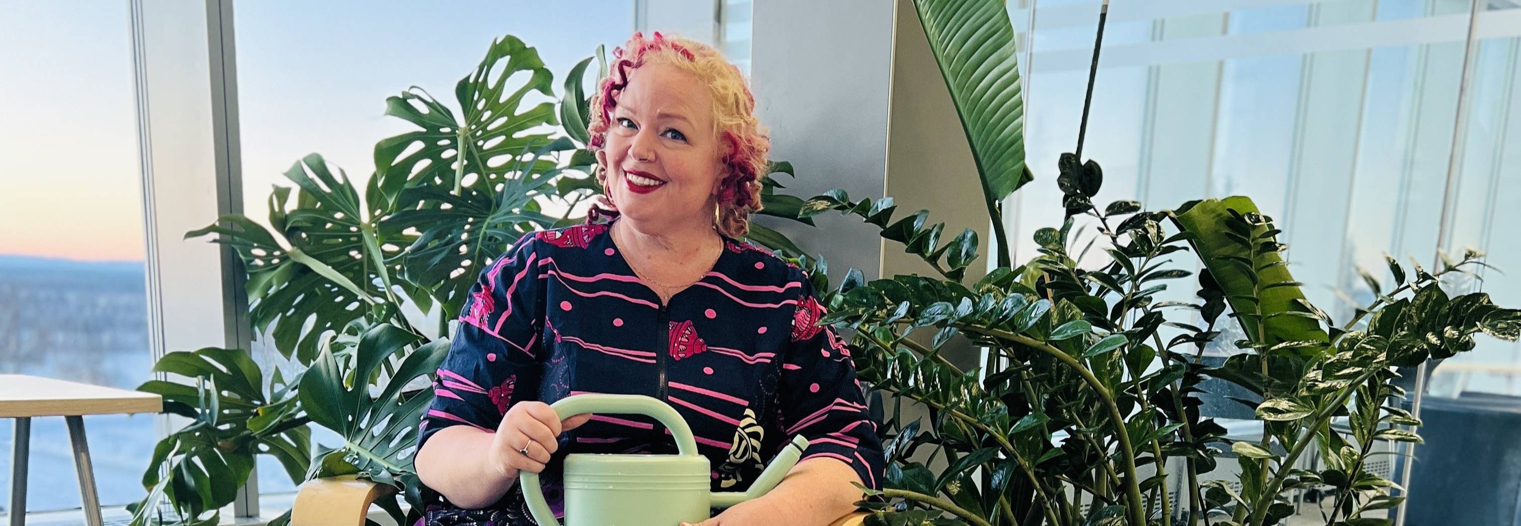 Juanita Magnetek leads the UAF Indoor Plant Program for Facilities Services by adorning common areas on the Fairbanks campus with healthy plants without compromising safety.