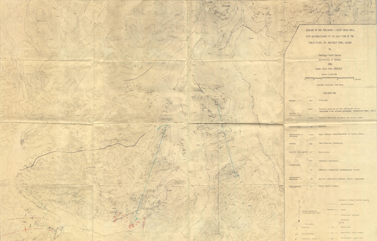 1961 geologic map of the Igloo Creek region in McKinley Park (now Denali National Park and Preserve)