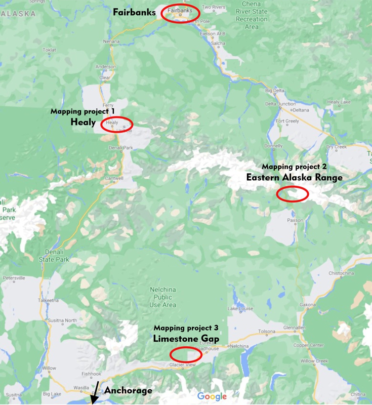 Location of field camp mapping projects