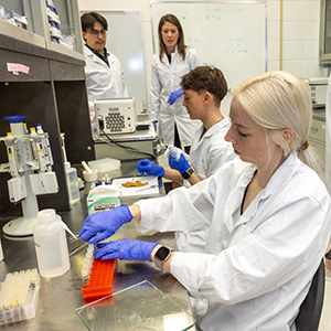 Sydney Almgren, foreground, during a content refresh lab demonstration for the College of Fisheries and Ocean Sciences. UAF photo by Eric Engman.