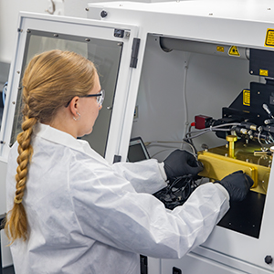 Research Professional Piper Kramer showcases the Critical Minerals Lab on the second floor of the Duckering Building. UAF photo by Leif Van Cise.