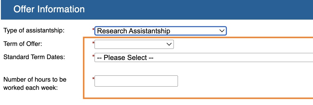 Snippet of the Offer Information section on the UAF contract form