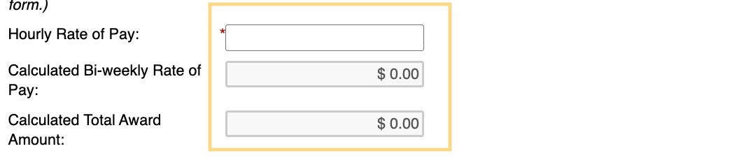 Snippet of the Pay Information section on the UAF contract form