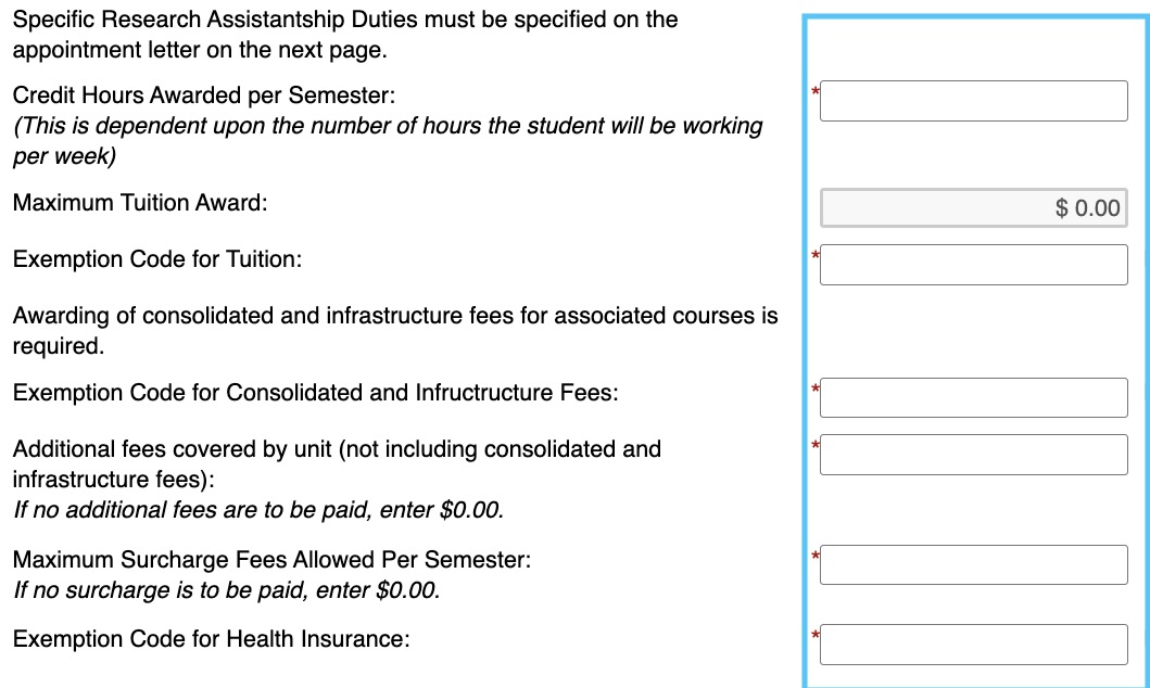 Snippet of the Credit Hours and Fee Coverage section on the UAF contract form